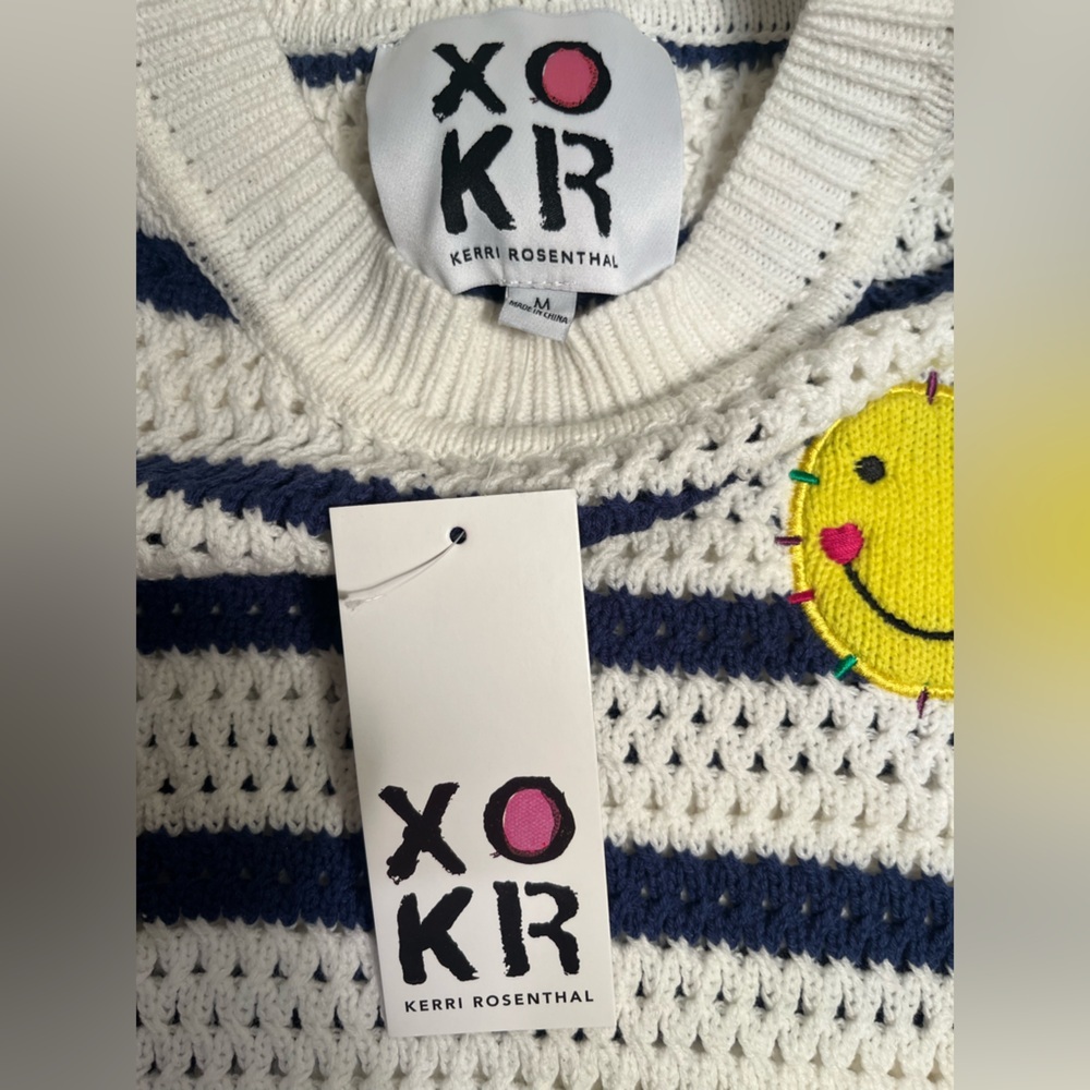 KERRI ROSENTHAL 😊 Cream and Navy Knit with Yellow Smiley NWT size Medium 😊😊😊😊😊 - Picture 2 of 11